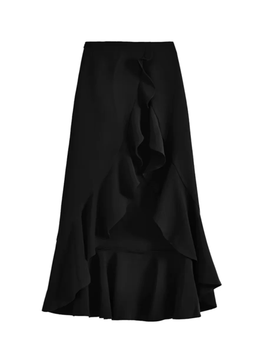 

High Waist Asymmetrical Slit A-Line Midi Skirt for plus Size Women Trendy Design Commute Sle Polyester Blend Long Skirt