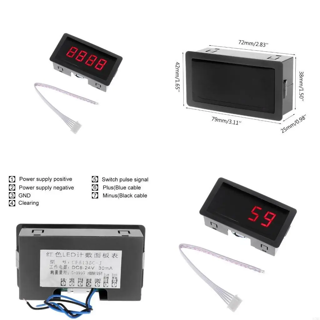 

37ME 8-24V Digital LED Counter Panel Meter 4 Digit Up/Down Panel Counter Meter Minus Counter Panel Totalizer 0-99