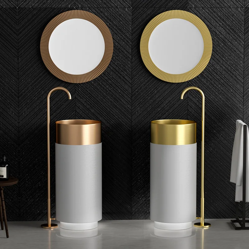 Stainless steel double-color column basin, bathroom floor-to-ceiling wash basin, washbasin y