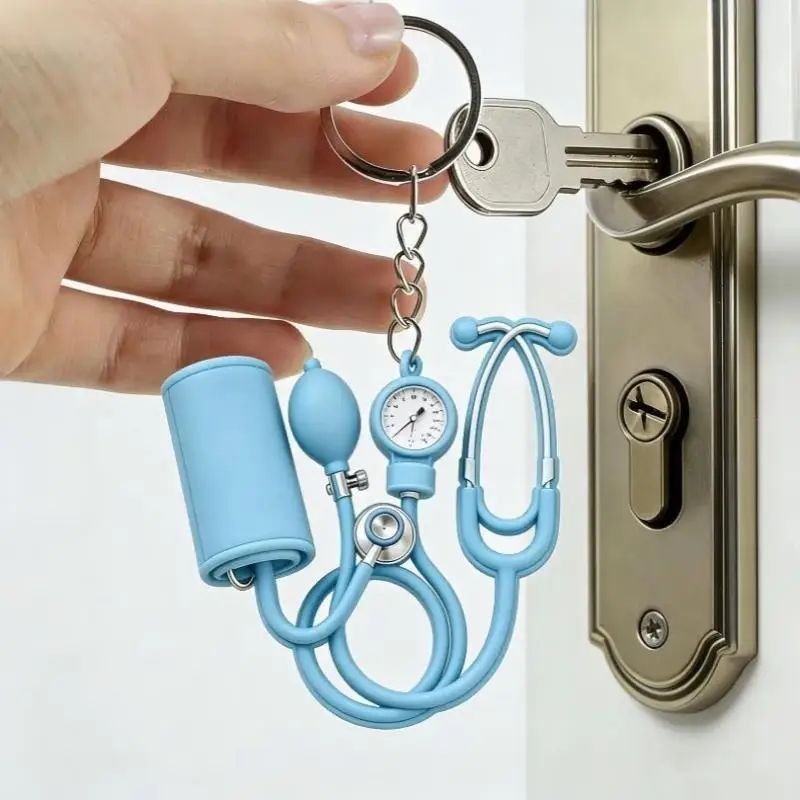Stethoscope Keychain Mini 2D Flat Cute Cartoon Design Medical Nurse Backpack Charm Practical Thank You Gift for Clinic Staff