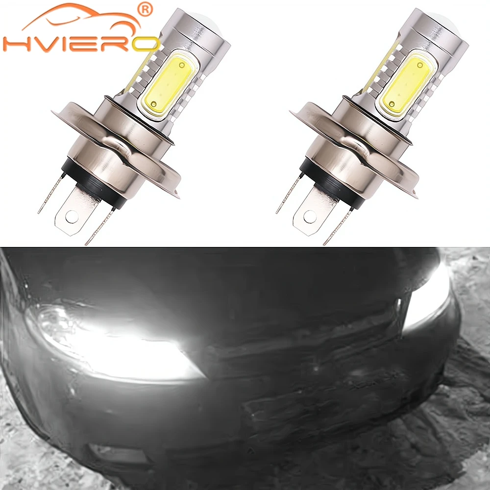 2Pcs Auto Headlight Fog Lights Lamps H4 H7 COB LED High Power 6000K Bulbs Parking Reverse DC 12V Led Turn Signal Headlamp White