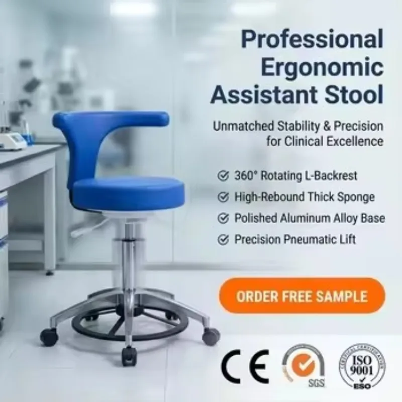Ergonomic Design Nurse Chair with Adjustable Backrest Stable Base Quiet Wheels PU Leather for Hospital & Workshop Use