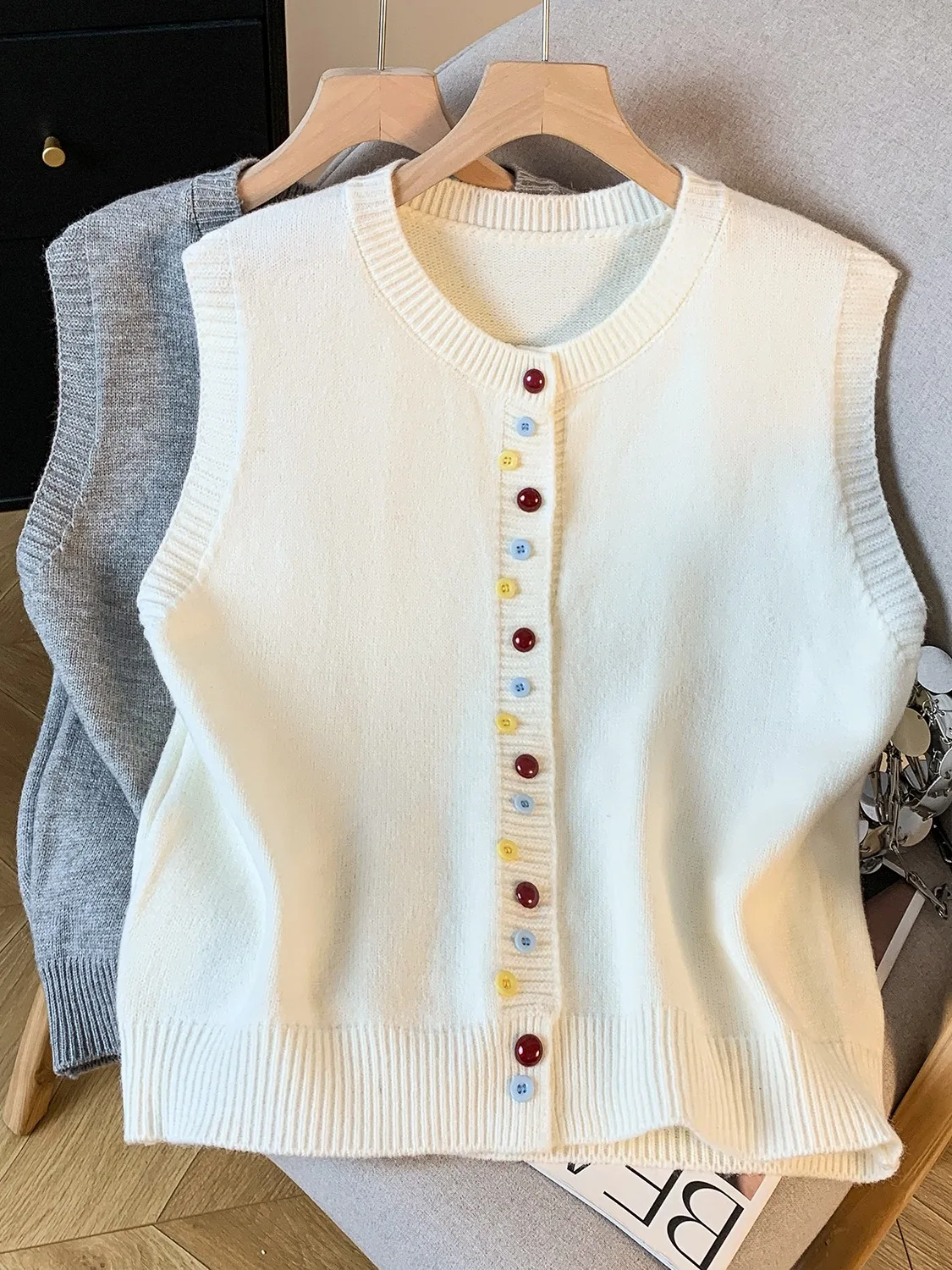 

Вязаный открытый кардиган, жилет, женский осенне-зимний жилет, нерегулярный цвет, синий, обычный, тонкий, на одной пуговице, чистый цвет