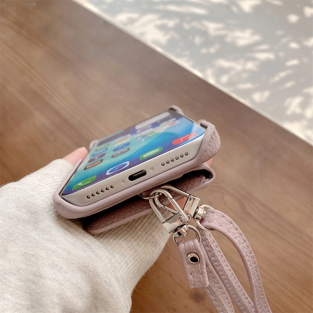 Business Leather Bag With Card Holder For Crossbody Phone case for iPhone 16 Pro 15 Pro Max 14 13 17 Max Cover Protection Cases