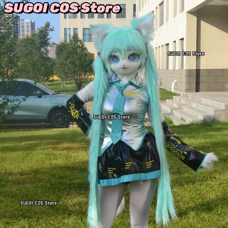 Furry Hatsune MIKUUU Cosplay Mask Kemono Head Custom Fursuit Headsets Paw Comiket Cosplay Costumes Performance Prop