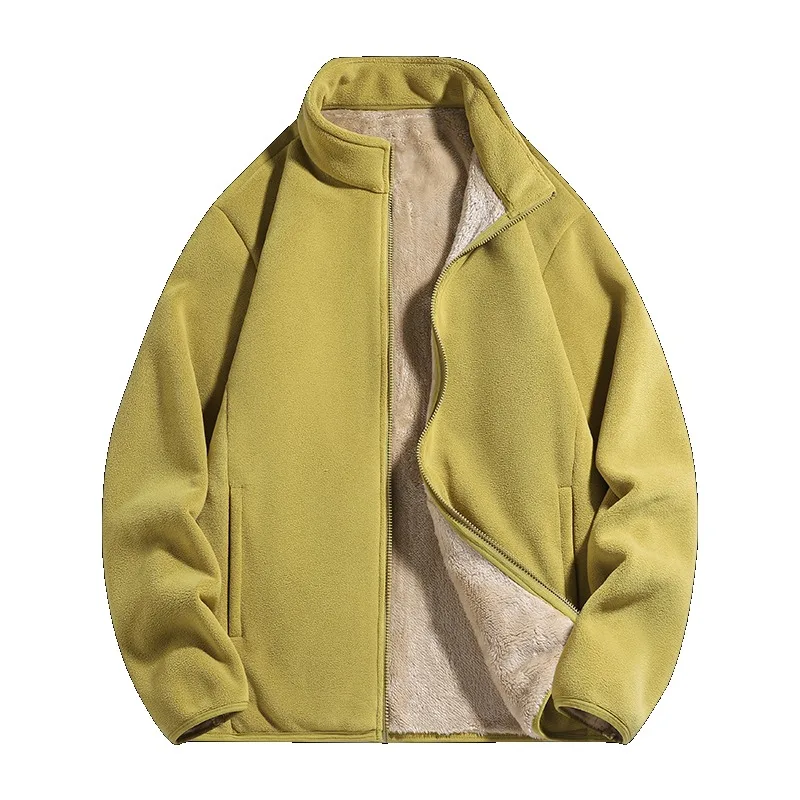 سترة صوف قطيفة 2025 للرجال والنساء، معطف دافئ مبطن من المخمل المرجاني الناعم ثقيل الوزن