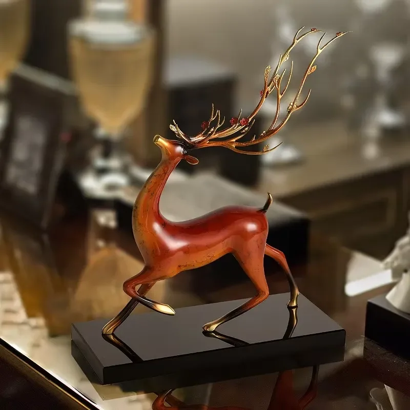 Modern Alloy Deer Figurine Chinese Style Home Decor Antique Living Room Entrance Shelf Ornament Elegant Desk Craft Gift for