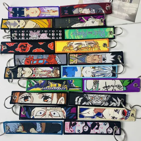 Anime Girls Key Tag Embroidery Key Fobs Keychain For Car Keys Backpack Key Ring Holder Jewelry Accessories Gifts Chaveiro