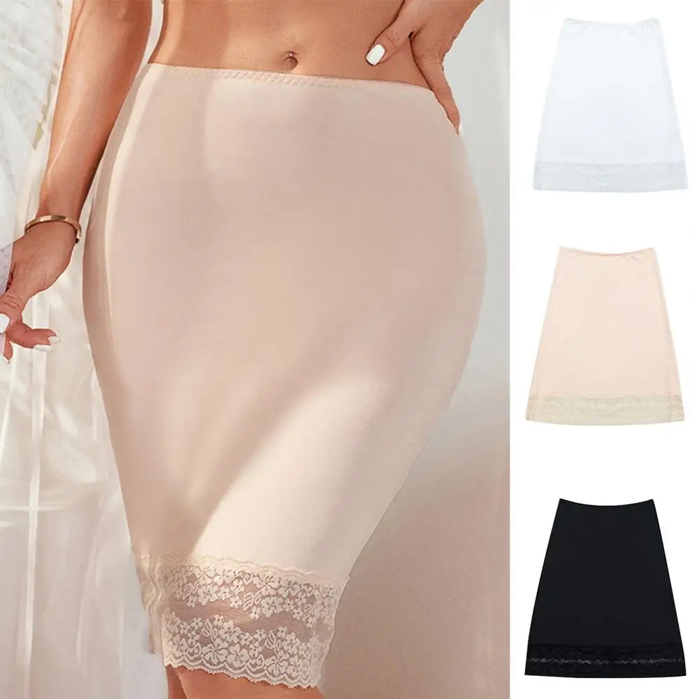 

High-waisted Skirt Elegant High-waisted Lace Hem Skirt Soft Breathable Fabric Summer Base Skirt for Women Stylish Solid Color