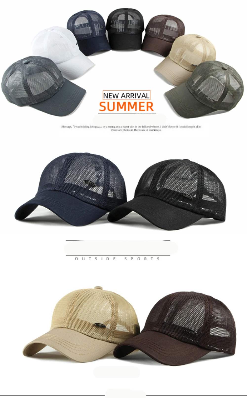 HT4757 Baseballkappe Frühling Sommer Sonnenkappen für Männer Frauen Atmungsaktive Trucker Mesh-Kappe Unisex Verstellbare 6-Panel Baseballmütze – Detail 1