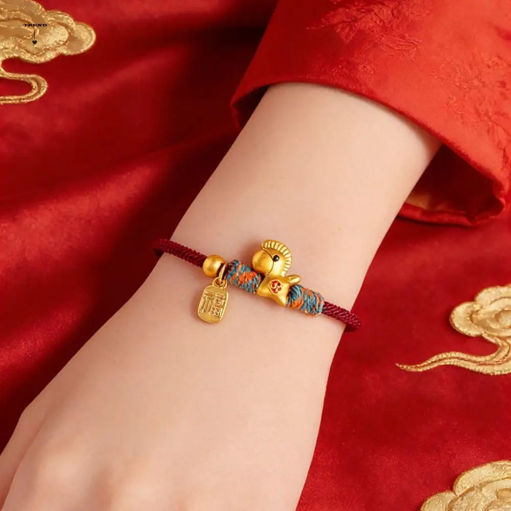 

Chinese Style Horse Year Bracelet New Year Hand Rope 2026 Horse Year Lucky Pony Red Rope Gold Fu Character Pendant