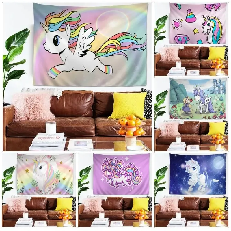 Office Living Room Tapestry Cartoon Unicorn Color Tapestry Home Wall Decoration Tapestry