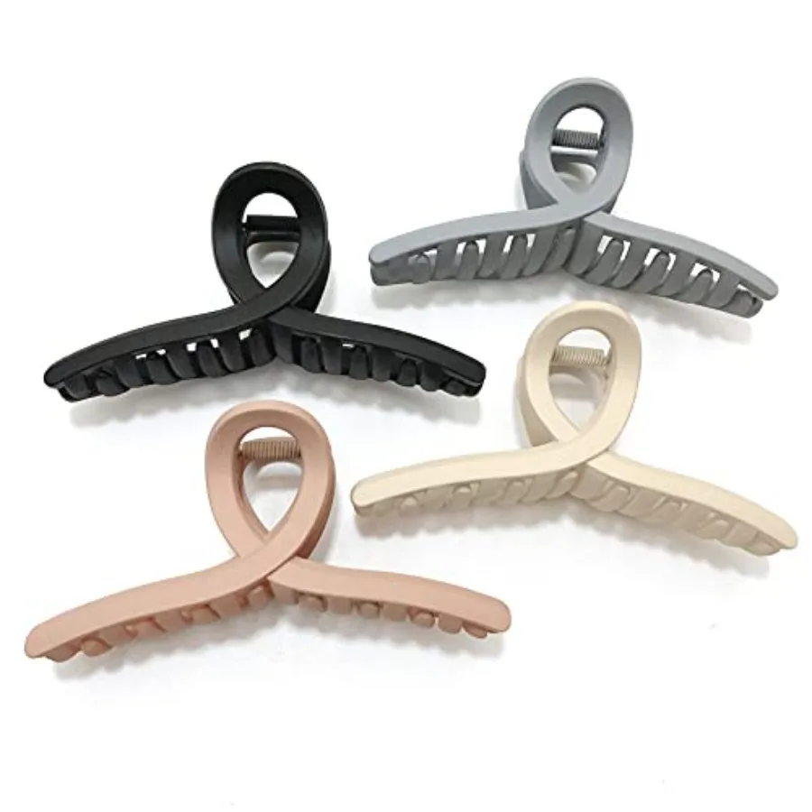 Hair Claw Clips for Women: 4.3 Inch Large No-Slip Matte Jaw Butterfly Clips in Black, Ideal for Thin, Fine, or Thick Hair 4 Pac