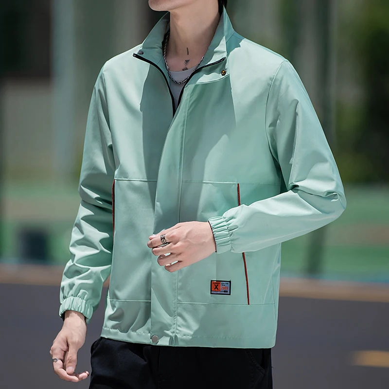 Printemps automne nouveau Sle hommes col montant Jaet léger vêtements d'extérieur décontractés haut pour adolescents Stand Fit