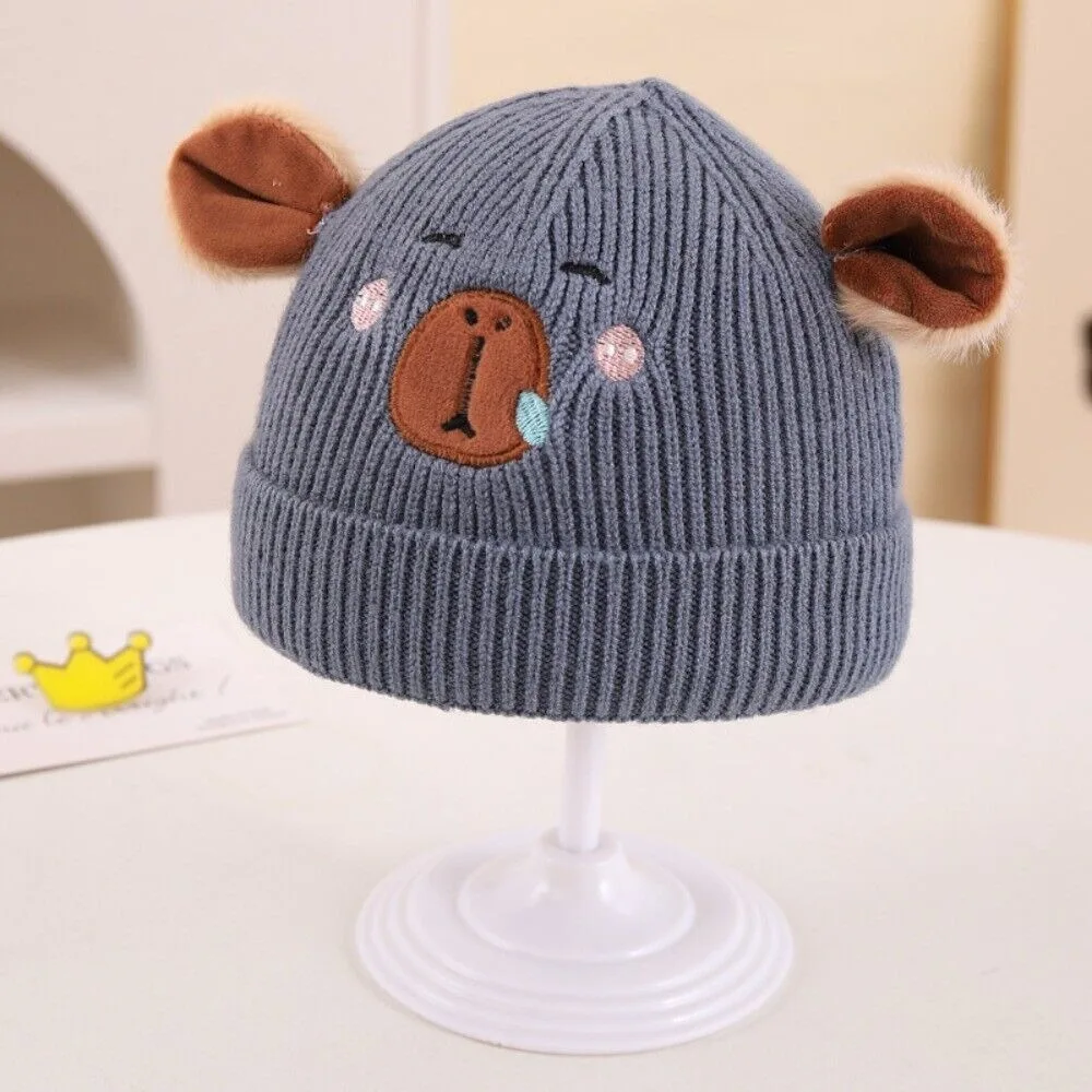 

НОВАЯ шерстяная детская шапка-бини Capybara, ветрозащитная детская шапка, теплые вязаные крючком шапки на осень и зиму