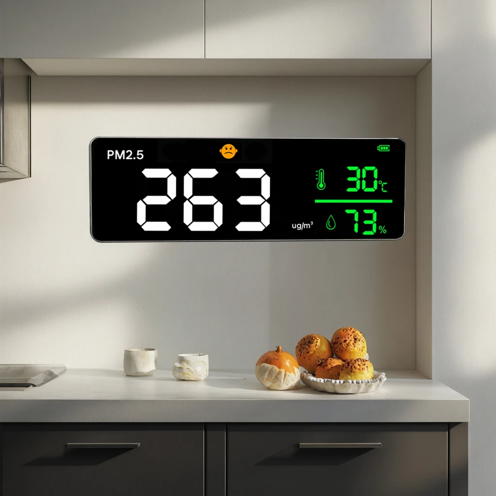 Wall Mount PM2.5 Detector Air Quality Monitor with Temperature Humidity 1 Year Warranty ABS Material