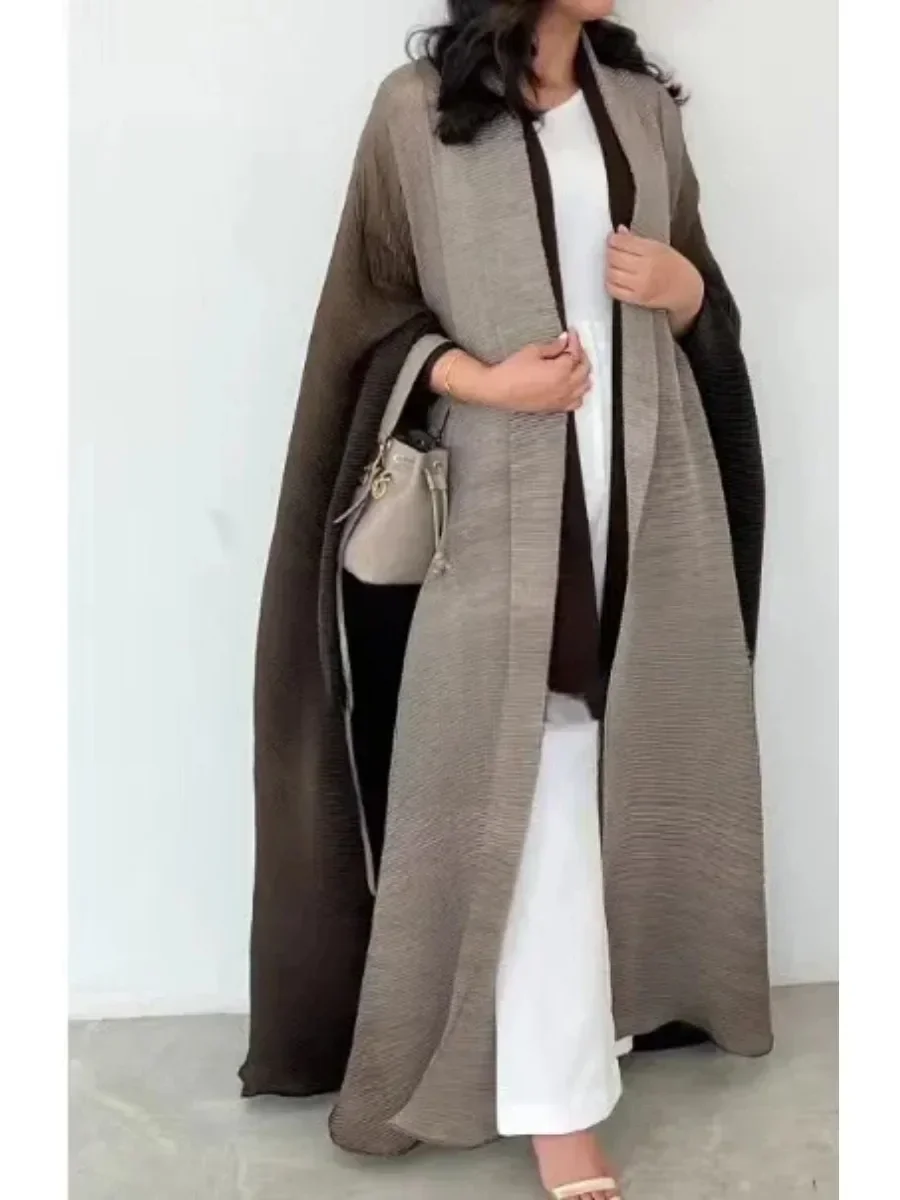 Muslim Abaya for Women Bat Sleeve Pleated Gradient Cardigan Trench Coat 2023 Autumn Dubai Abayas Plus Size Women\'s Luxury Coat