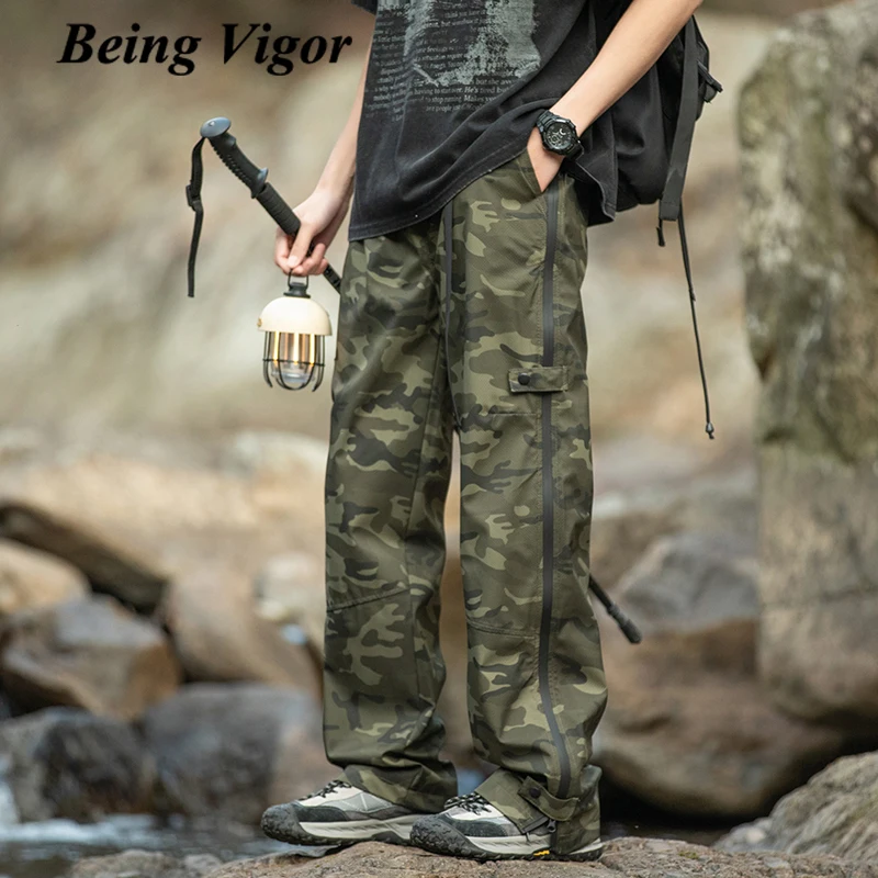 

Being Vigor Camo Mens Hiking Pants Breathable Antifouling Trekking Pants Lightweight Men Cargo Pants With Side Zippers Joggers