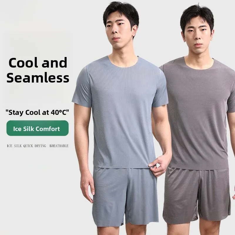 Modal Ice Silk ort Sve Spwear Set Lightweight Home Clothes for Men Summer New Sle Trendy Versatile Comfortable Nigh...