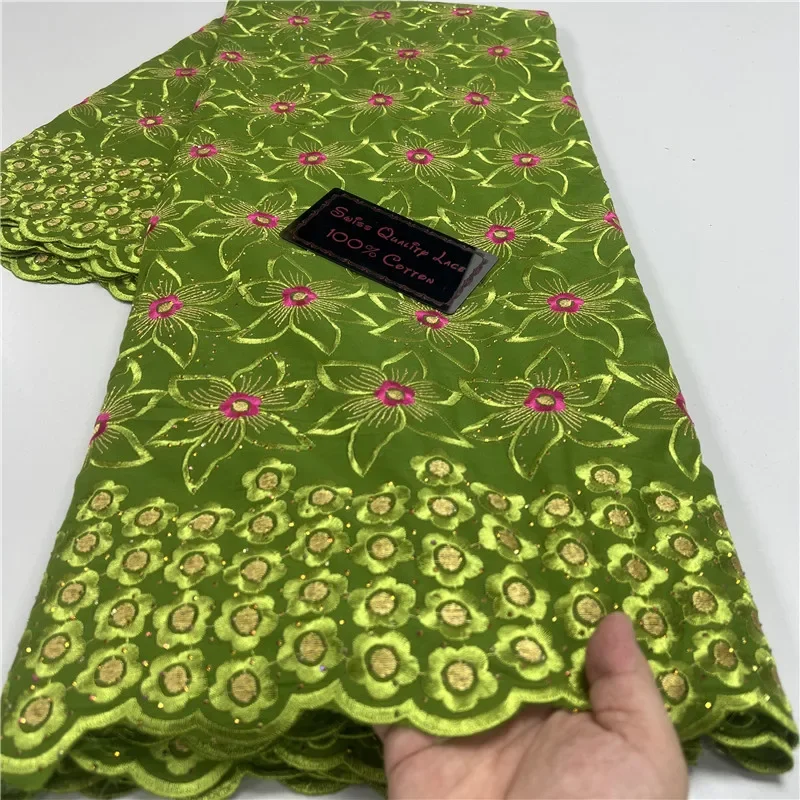 

5 ярдов, африканская швейцарская вуаль, кружевная ткань, вышивка, высокое качество с камнями, сухое кружево, 100% хлопок, для свадьбы 12L291201