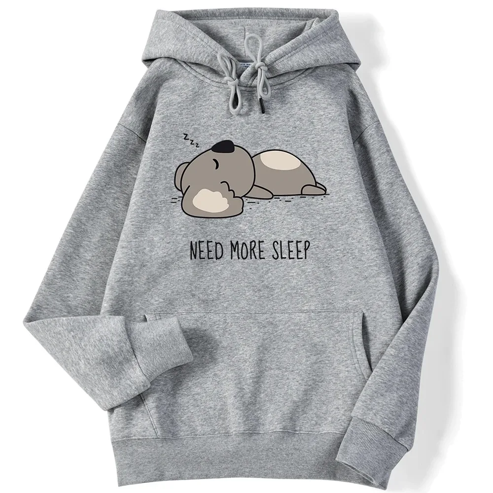 

Autumn Womens Hoodie Need More Sleep Cartoons Bear Print Pullover Loose Warm Hoody Drop Sleeves Pocket Tops Cute Female Clothes