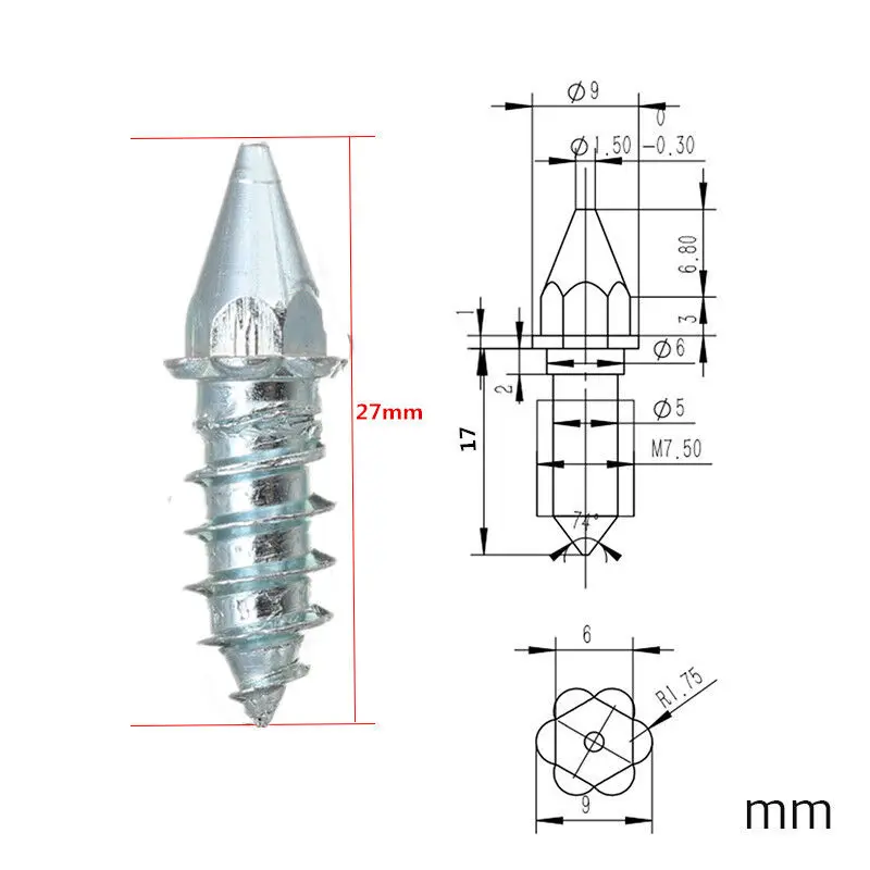 200pcs 6*27mm Alloy Tire Studs Anti-slip Snow Nails for Car Off-road Motorcycle Bike Tyre Sole Cleats Winter Anti-ice Spikes