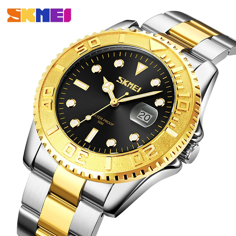 Luxury Stainless Steel Quartz Watch Top Brand SKMEI Men\'s Watches Calendar Simple Wristwatch Business Dress Clock Original Hour