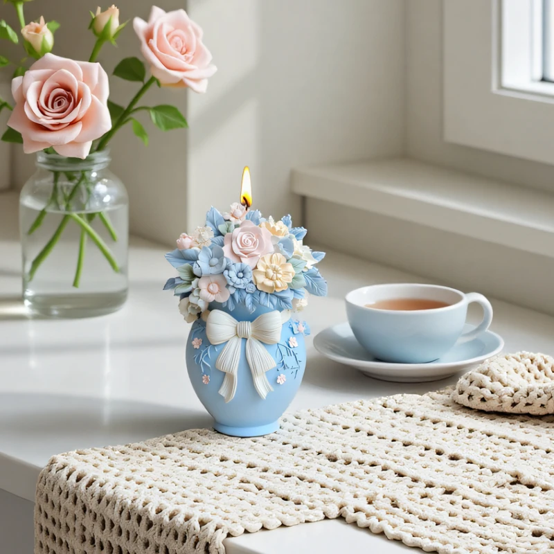 Flower Basket Candle Silicone Mold Flower Vase Aromatherapy Handmade Soap Ornament Craft Resin Mold Home Decor