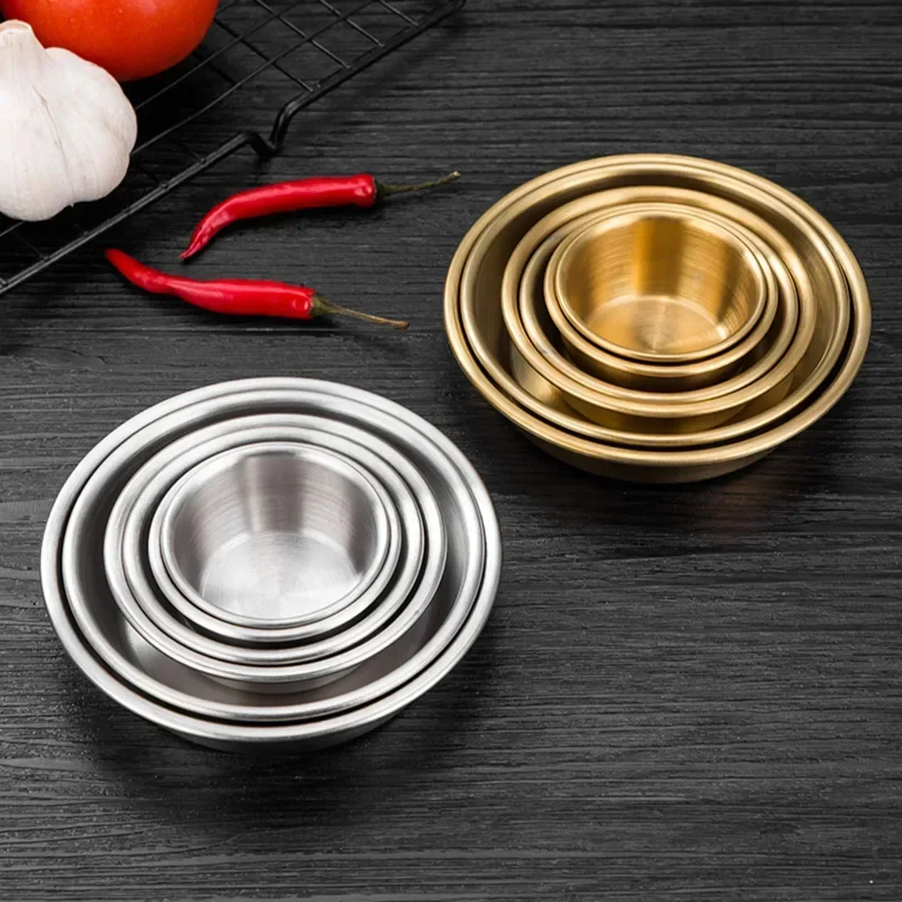 Round Stainless Steel Seasoning Dish Hot Pot Dipping Bowl Small Food Sauce Cup Sushi Vinegar Soy Saucer Container Appetizer Tray