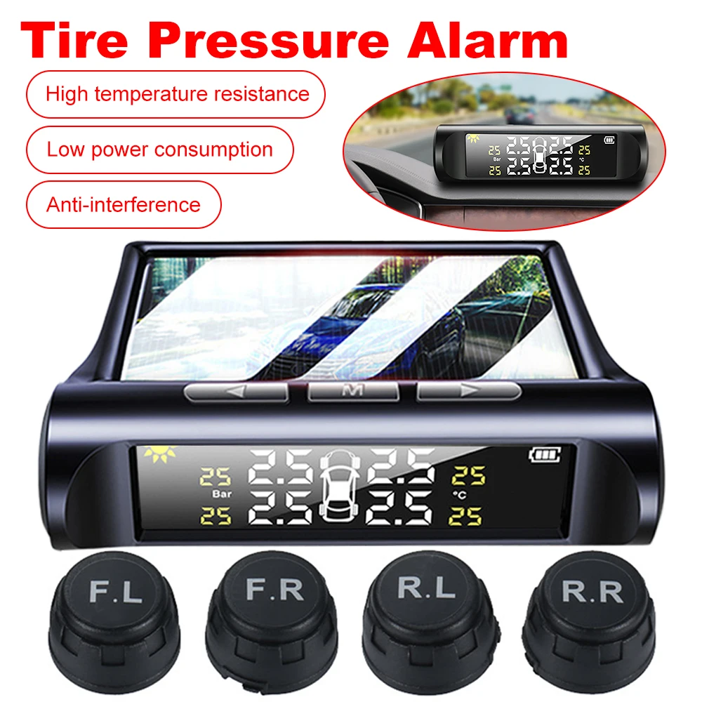 Smart Tpms Car Tire Pressure Security Alarm Monitor System 4 Sensors Display Solar Intelligent Tyre Pressure Temperature Warning