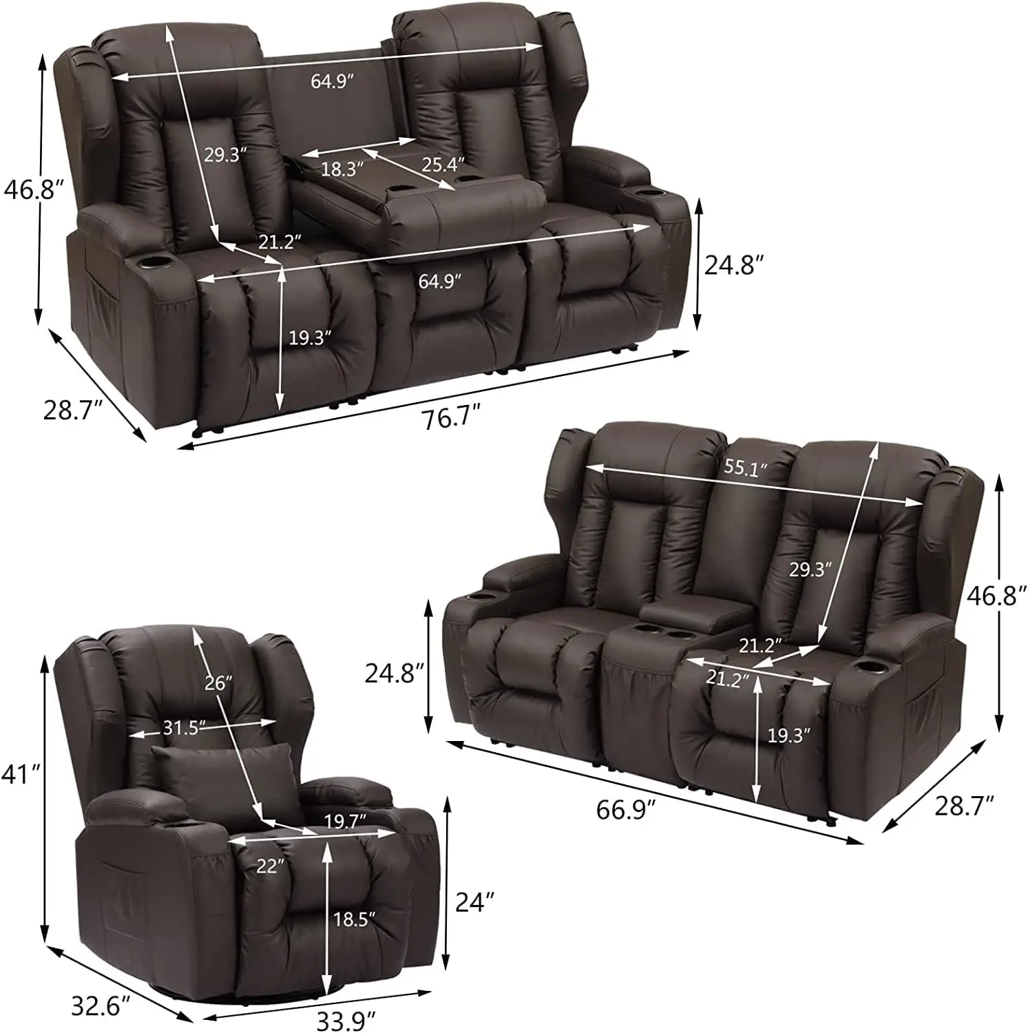 Loveseat Recliner Reclining Loveseat with Console, RV Reclining Loveseat Wall Hugger Recliners RV Theater Recliner Love Seat