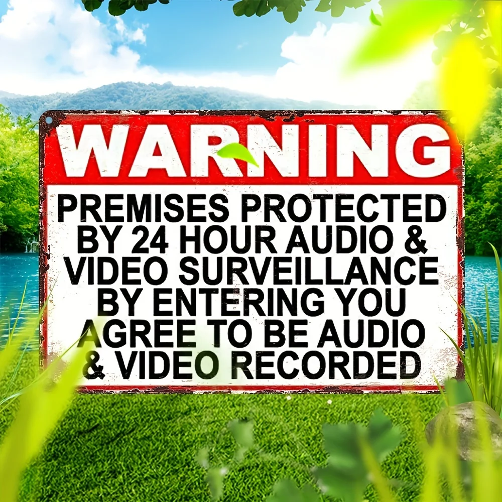 Aluminum Warning Sign - 24 Hour Audio & Video Surveillance Notice, , Durable Premises Security Plaque with Pre-Drilled Holes, We