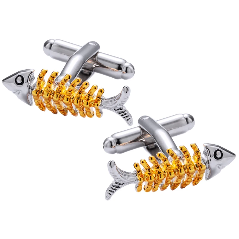 

KFLK Jewelry shirt cufflink for mens Brand Fishbone shape animal Cuff link Wholesale Male Button High Quality