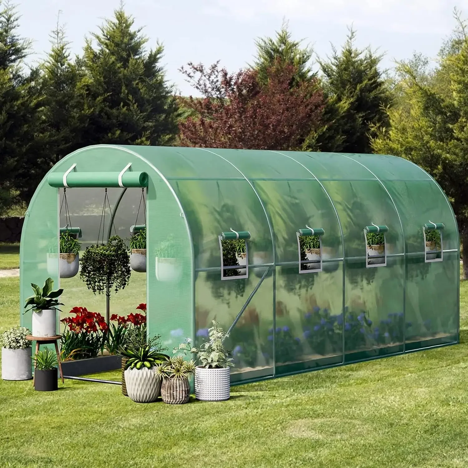 

Portable Tunnel Walk-in Greenhouse, 6.6' x 6.6' x 6.6', Invernadero de jardín, Unhindered Zipper Door, 4 Screen Windows, Thicker