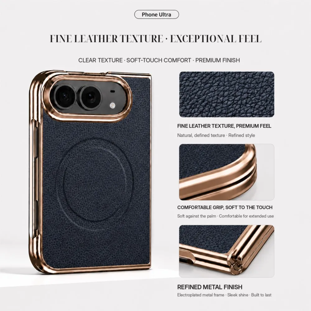 Premium Leather Texture Magnetic Phone Cover for Apple iPhone Duo Hinge Fit Business Foldable Phone Case for iPhone Duo Fundas