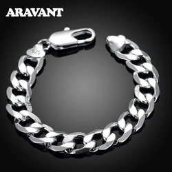 Aravant 925 Silver 6MM 8MM 10MM 12MM Flat Sideways Bracelets Chains For Men Fashion Jewelry