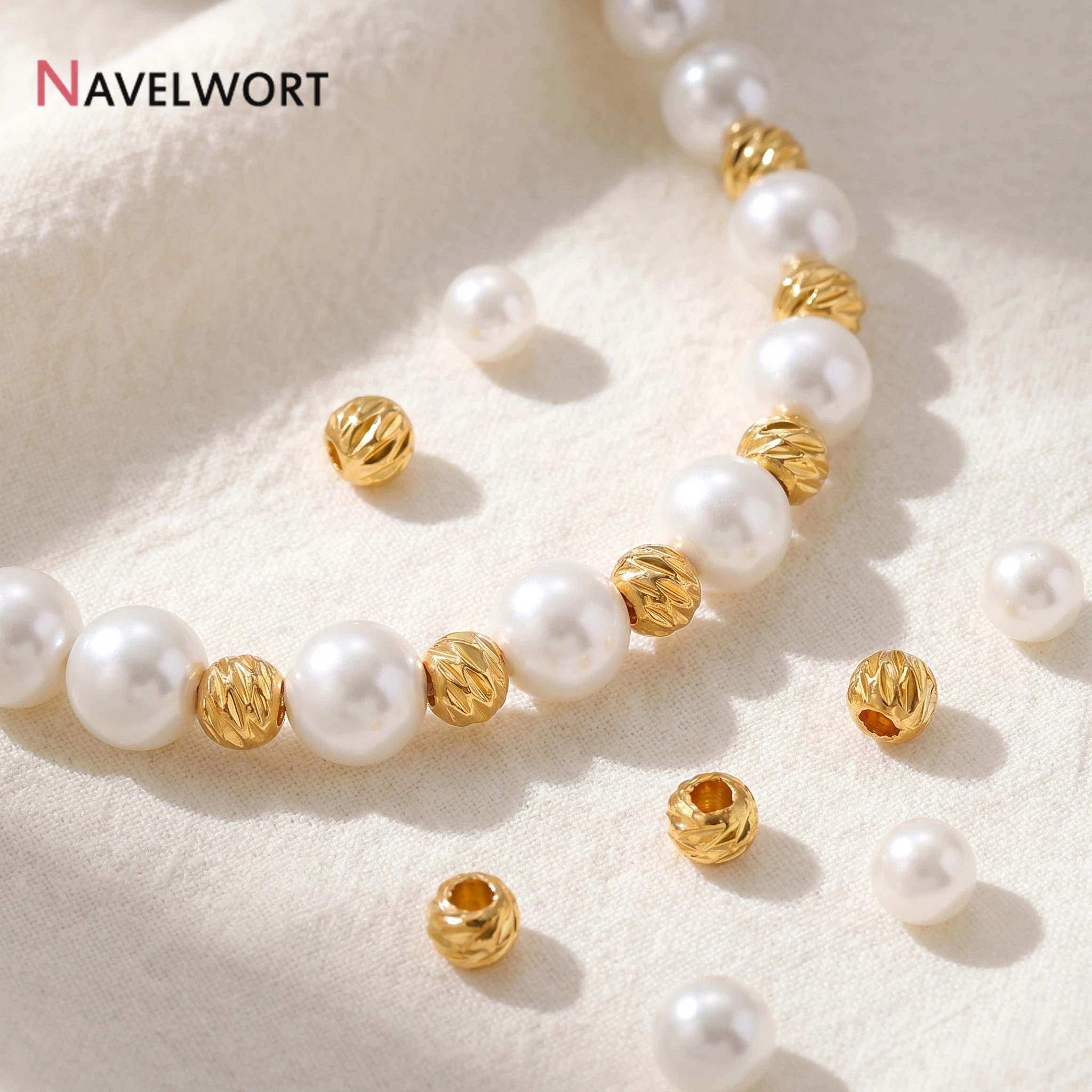 14K/18K Gold Plated Striped Cut Flower Beads,Faceted Ball Spacer Beads For Bracelet Necklace Making Accessories view 2