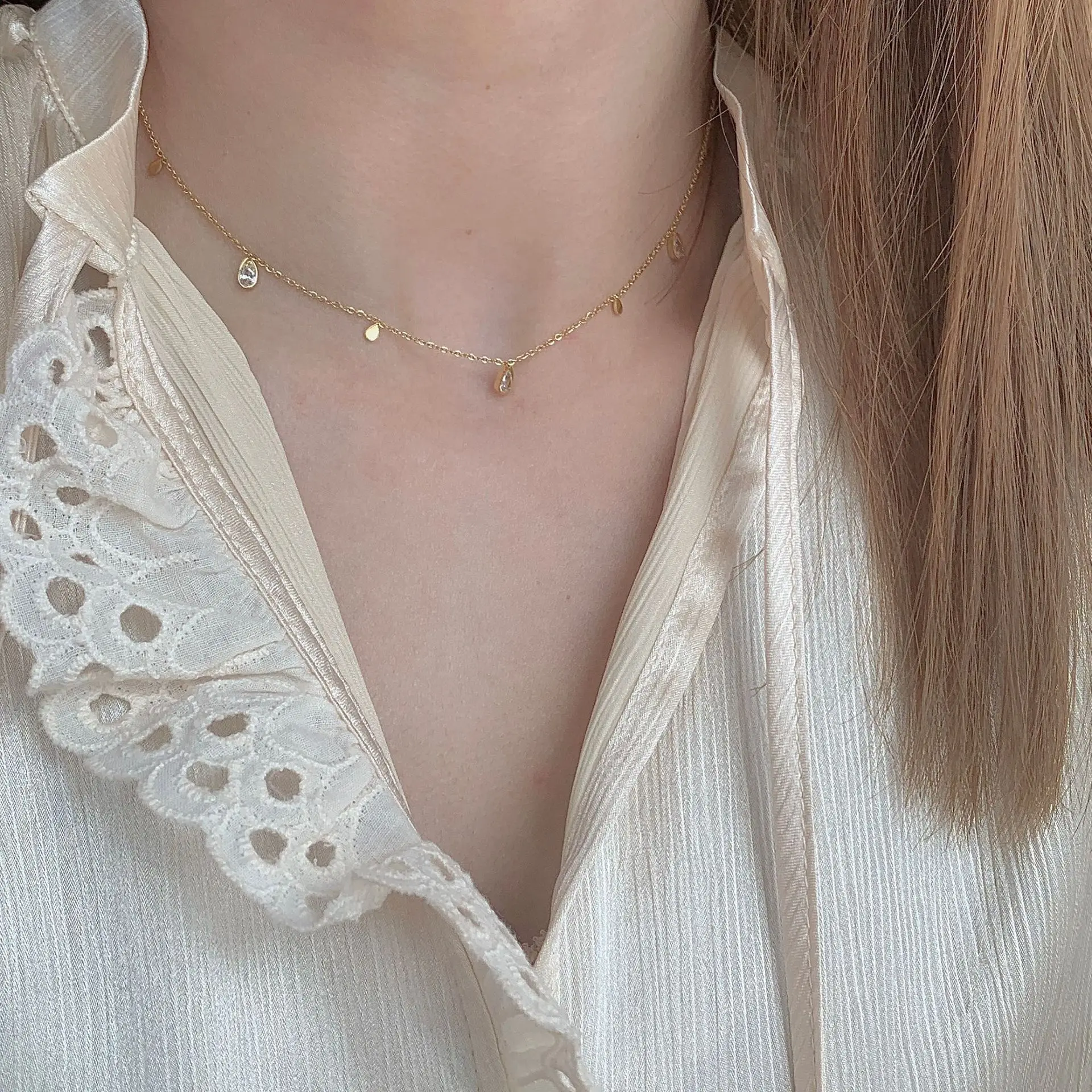 316L stainless steel tassel geometric Crystal zircon pendant Necklace for ladies party jewelry necklace