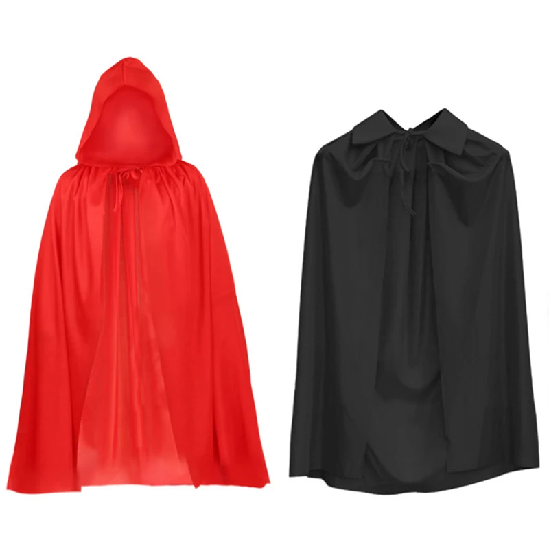 Costume d'Halloween Effrayant pour Homme, Femme, Enfant, Fille, Garçon, Adulte, Mort, Rouge, Noir, Sorcière, Vampire, Longue Cape, Everak, Capuche