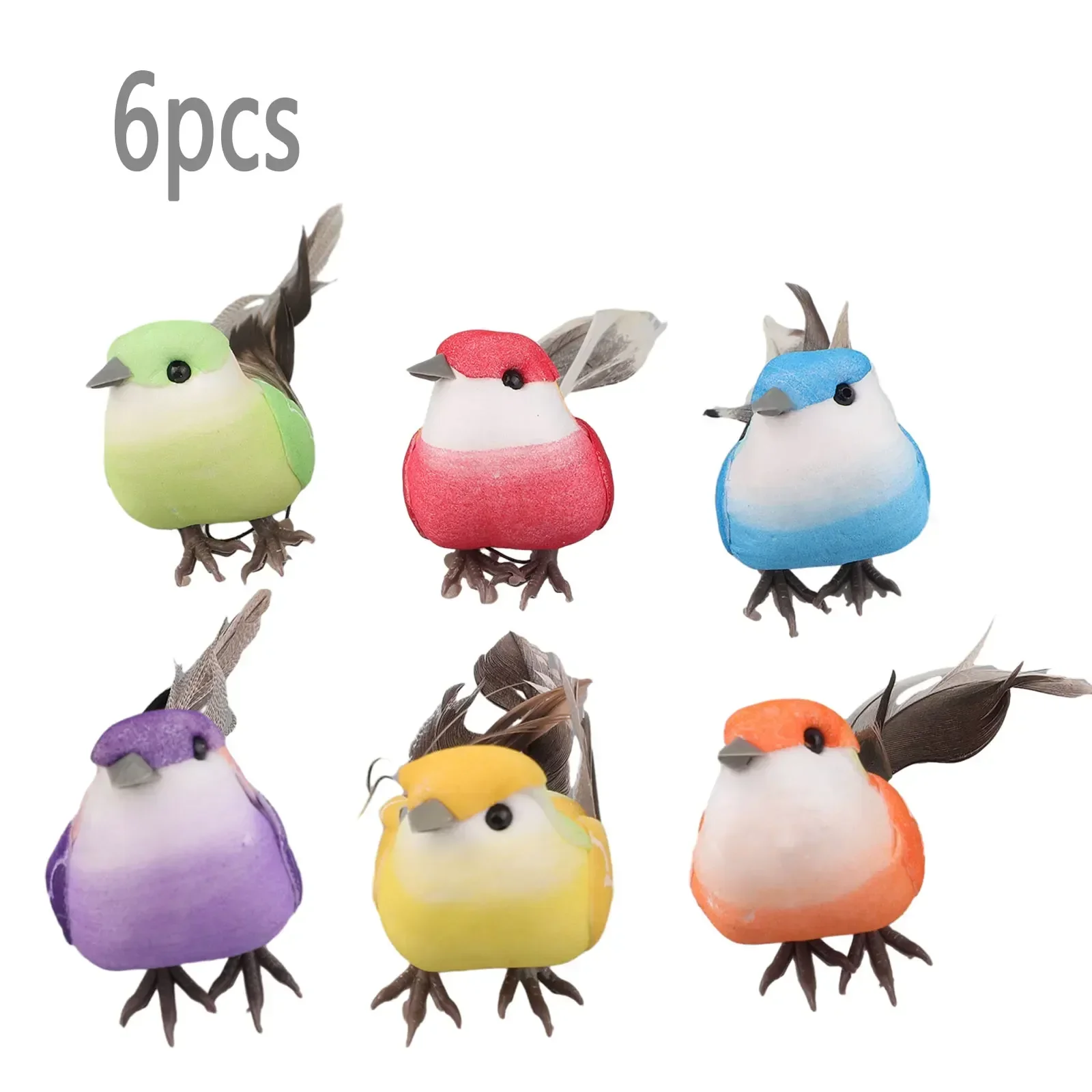 6pcs Artificial Birds Simulation Bird Perched Woodland Fake Feather Birds Garden Decoration Outdoor Garden Party Prop Decoration