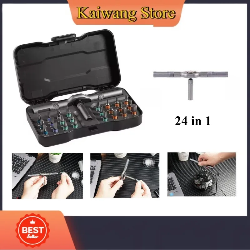 

24 in 1 Removable T-type Ratchet Handle Ratchet Screwdriver Set with Magnetic Screwdriver Tips