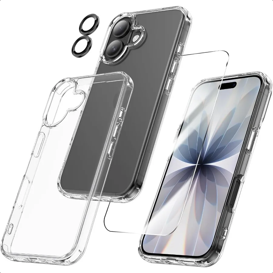 

Maxdara for iPhone 17 Case Clear [3 in 1] with Front Tempered Glass Screen Protector Camera Lens Protector Crystal Transparent