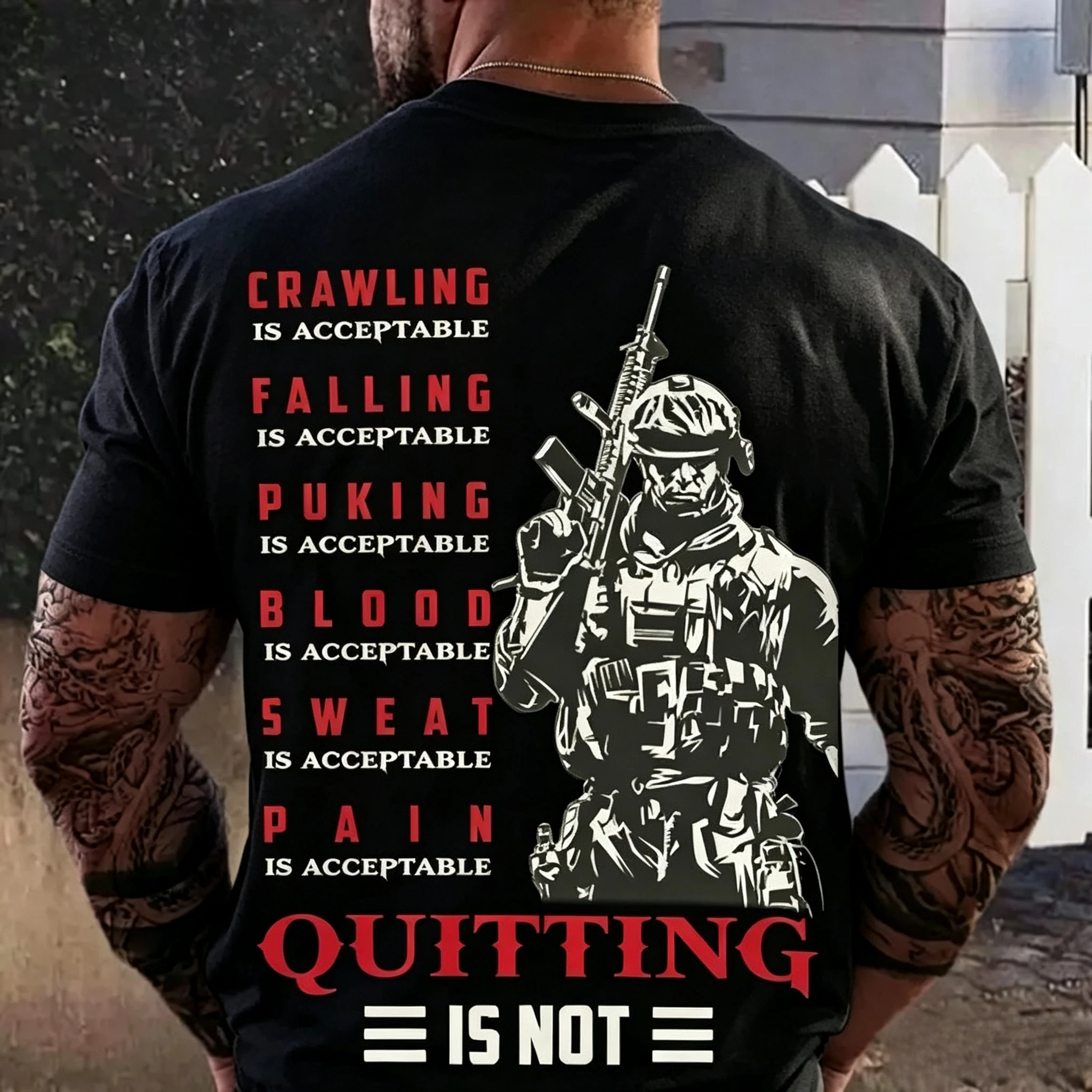 Family Matching T‑Shirt Tactical Motivational Quote Soldier Figure Back Large Print Parent‑Child Loose Casual Cotton Tee Tops