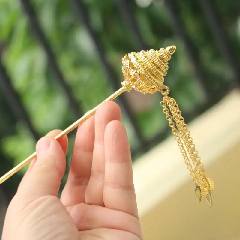 Ethnische Kostümaccessoires, Haaraccessoires für Mädchen, Kopfschmuck im antiken Stil, Haarstäbe aus Metall, thailändischer Kopfschmuck, Quasten, Haarnadeln. – Detail 2