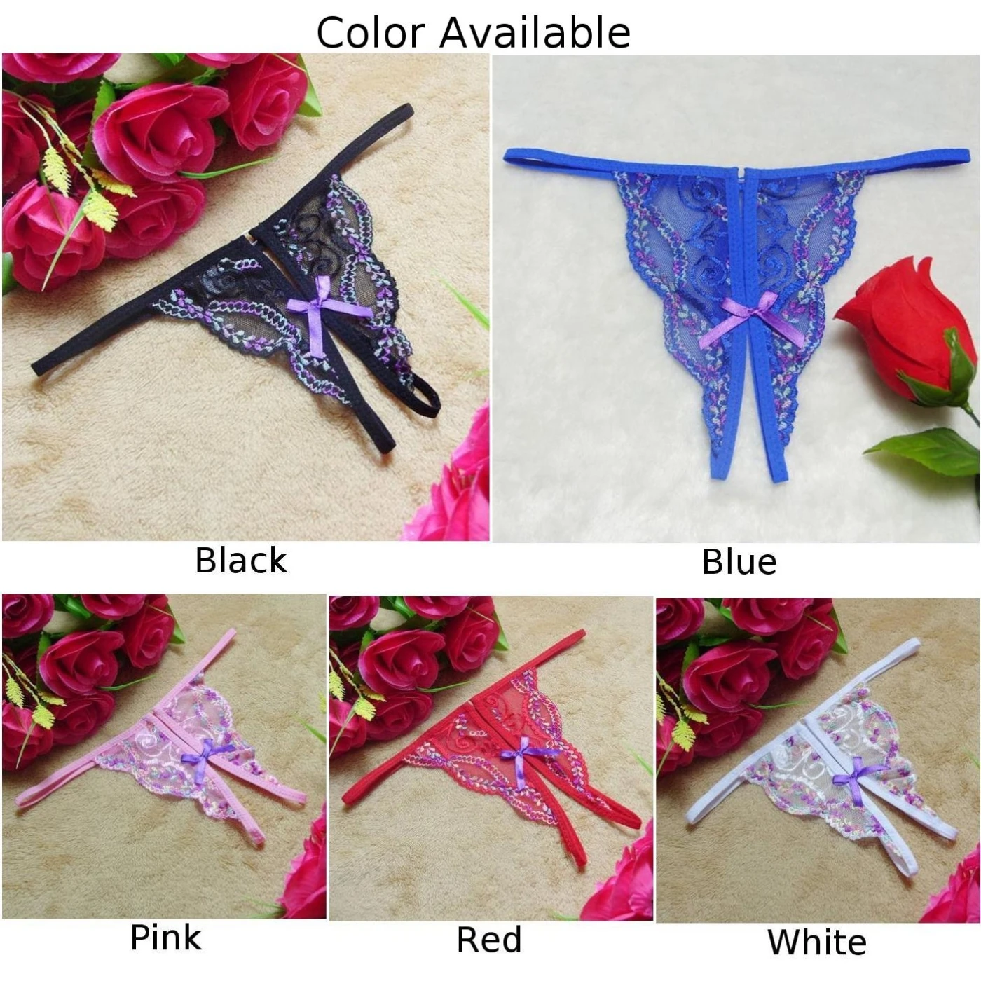 Sexy Lace V-String Crotchles Calcinhas para Mulheres, G-string Lingerie, Thongs, Roupa Interior
