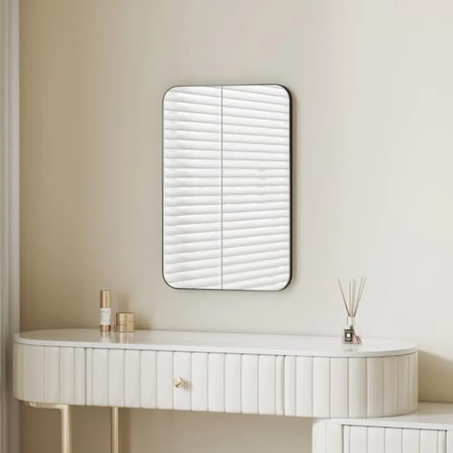 

16x20 Inch Black Tempered Glass Rectangle Mirror for Bathroom Wall Decoration with Metal Anti-Rust Matte Finish Frame Suitable