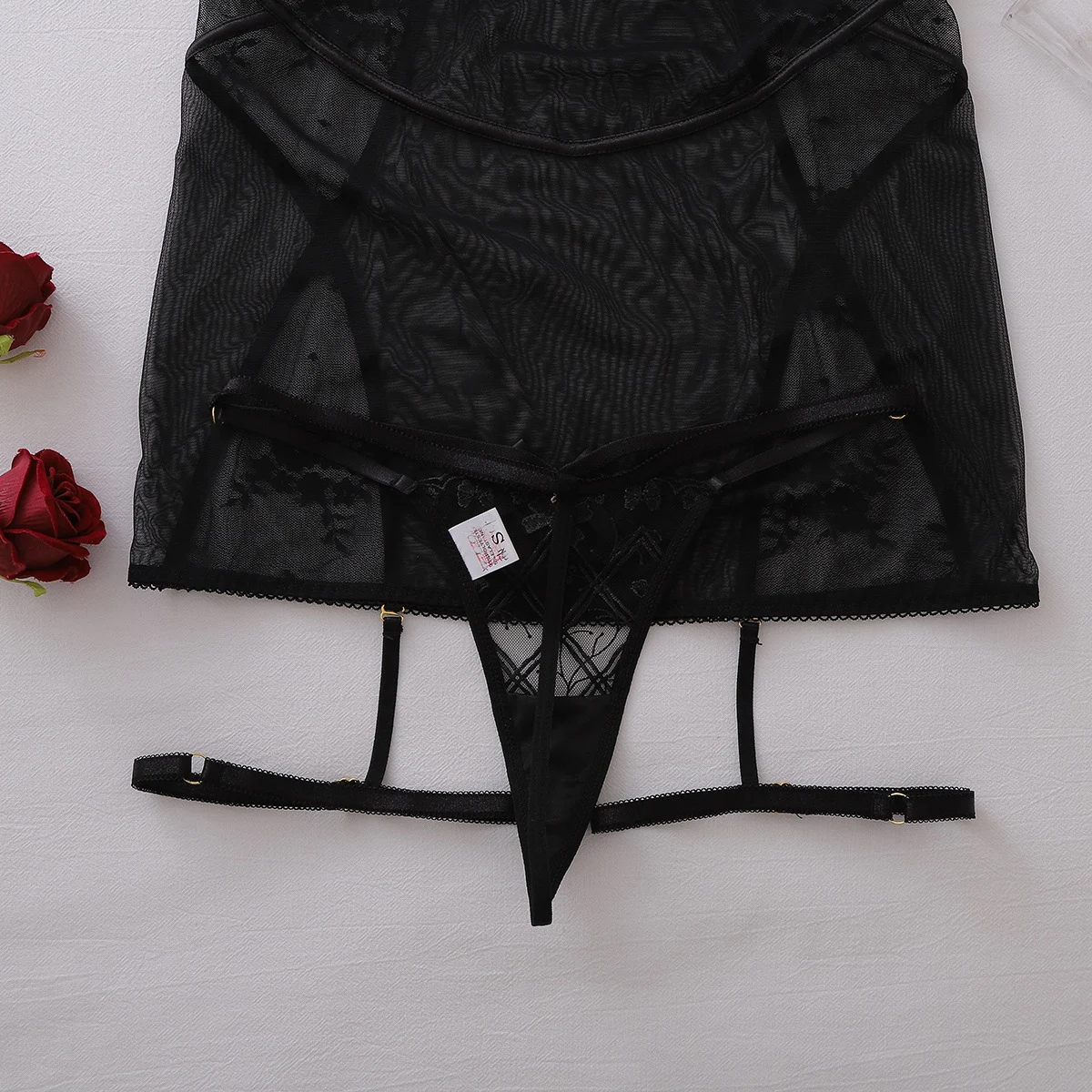 Ellolace Coquette Lingeries Femme Ultra Hot Sexy Cutout Mini Dress Thong 2PC Leg Straps Cute Bow Intimates Babydoll Underwear image 6