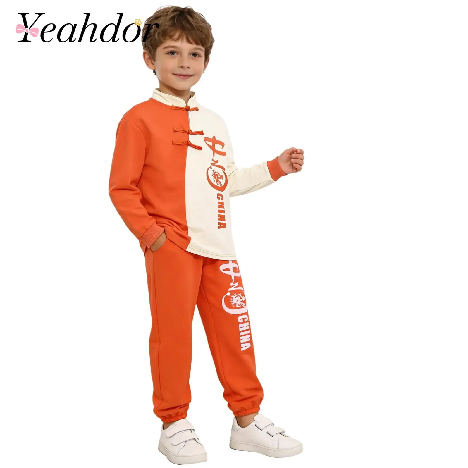 Kids Boys Martial Arts Suits Wushu Sets Traditional Chinese Clothes Outfit Print Sets for Stage Performance Team Clothes Set