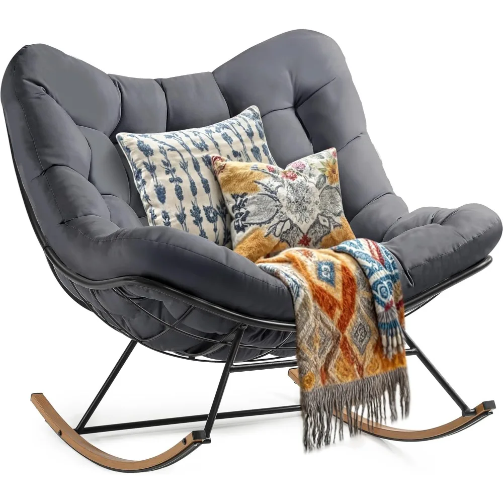 Oversized Rocking Papasan Chair, Wide Rocking Chair, Comfy Indoor and Outdoor Lounge Chair with