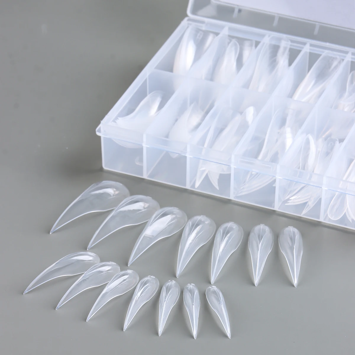 Nagel-Dualformen für Poly-Gel-Verlängerung, 3D-Klauen-Nagelform, Katzenklauen-Hawk-Curve, wiederverwendbare, vollflächige Nagelform, 140 Stück, 14 – Detail 15